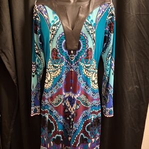 Hale Bob Teal and Purple Patterned Dress